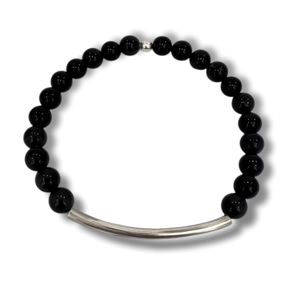 Pulsera de cuentas de Obsidiana y Plata.