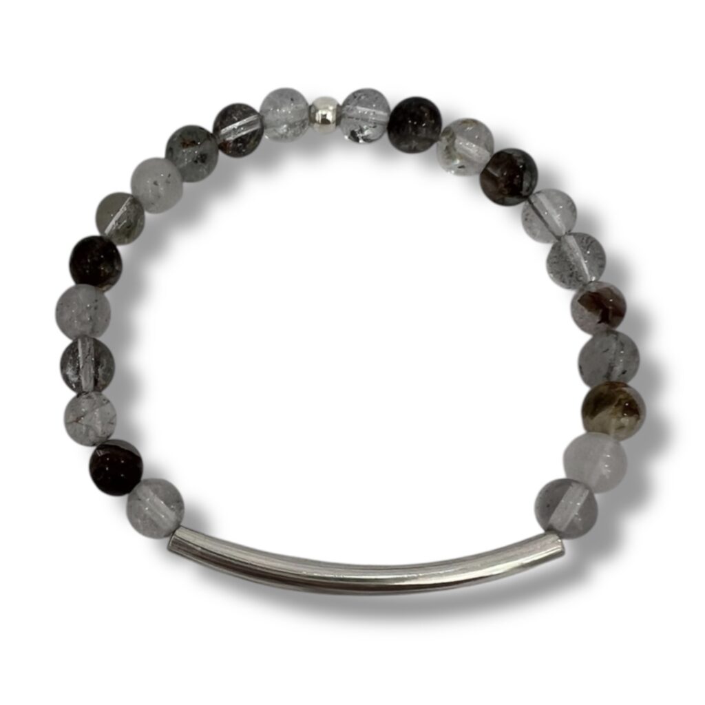 Pulsera de cuentas de Cuarzo Lodolita y Plata.