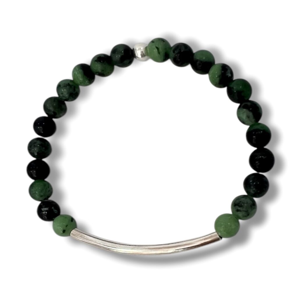 Pulsera de cuentas de Zoisita y Plata.
