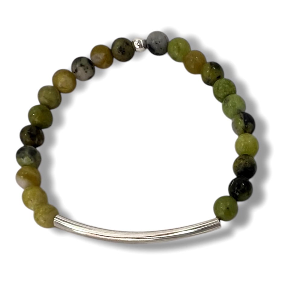 Pulsera de cuentas de Serpentina y Plata.