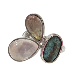 Anillo Cuarzo Rosa, Turquesa, Cuarzo Rutilado