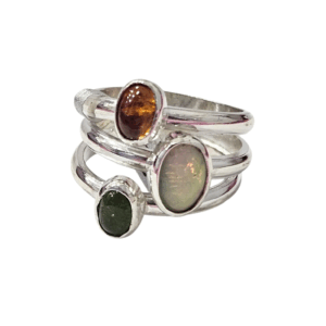 Anillo Topacio, Ópalo y Turmalina Verde