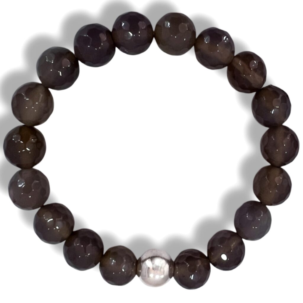 Pulsera de cuentas de 10 mm. de Ágata facetada y Plata.