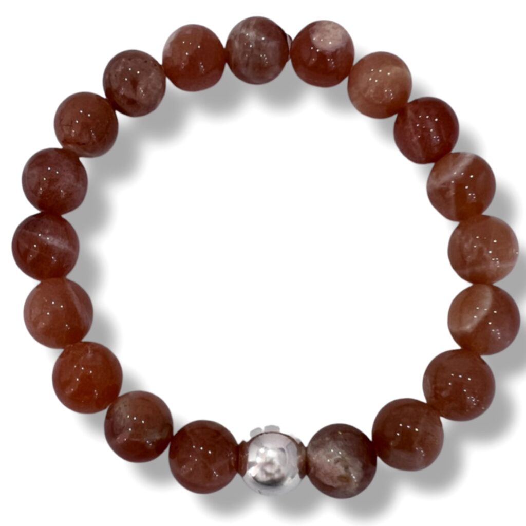 Pulsera de cuentas de 10 mm. de Rosa del Desierto y Plata.