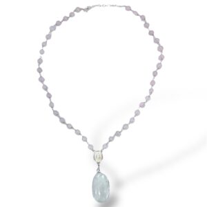 COLLAR CUARZO ROSA Y CUARZO CRISTAL CON VIRGEN DE GUADALUPE