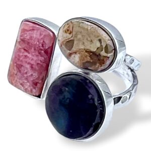 ANILLO RODOCROSITA-JASPE-FLUORITA