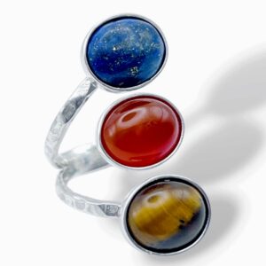 ANILLO LAPISLÁZULI-ÁGATA CORNALINA-OJO DE TIGRE