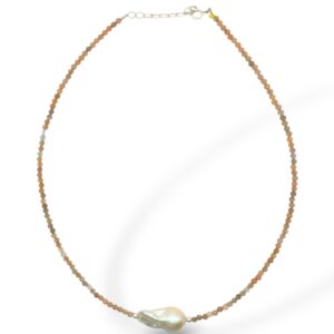 COLLAR CUARZO RUTILADO FACETADO Y PERLA BARROCA