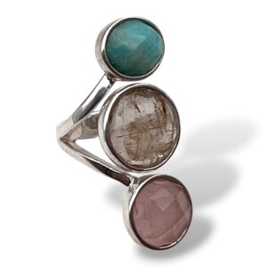 ANILLO CUARZO ROSA - CUARZO RUTILADO - AMAZONITA