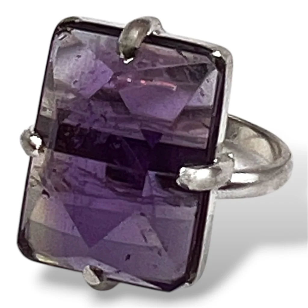 Anillo de Plata con Bolivianita rústica facetada, Medida 9 con aro ajustable.