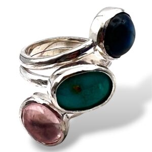 ANILLO LABRADORITA - TURQUESA - CUARZO ROSA