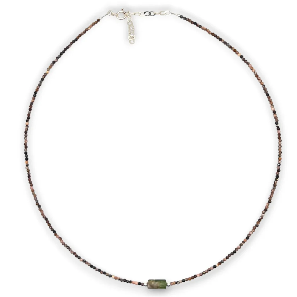 Collar de Rodonita, Turmalina Sandía y Plata.