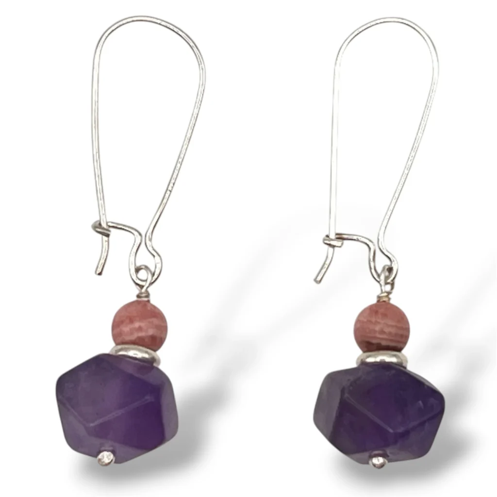 Aretes de Plata con Rodocrosita y Amatista.