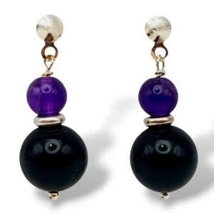 ARETES AMATISTA - TURMALINA NEGRA