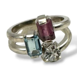ANILLO TOPACIO - TURMALINA SANDÍA - CUARZO CRISTAL