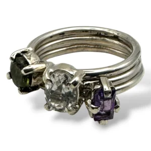 ANILLO TRIPLE PERIDOTO - CUARZO CRISTAL - AMATISTA