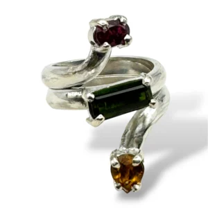 ANILLO GRANATE - TURMALINA VERDE - CITRINO