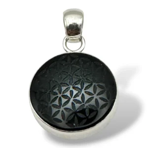 DIJE OBSIDIANA NEGRA CON FLOR DE VIDA