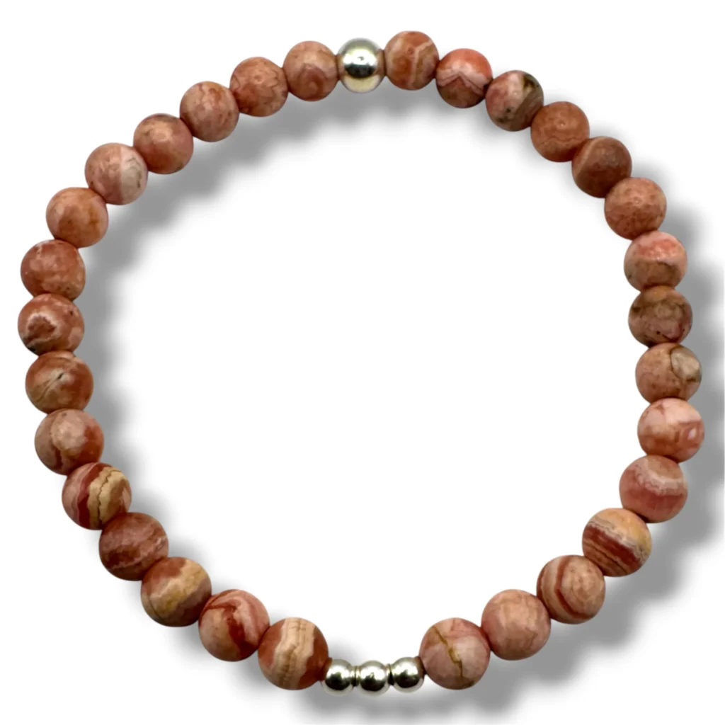 Pulsera de cuentas de Rodocrosita y Plata.