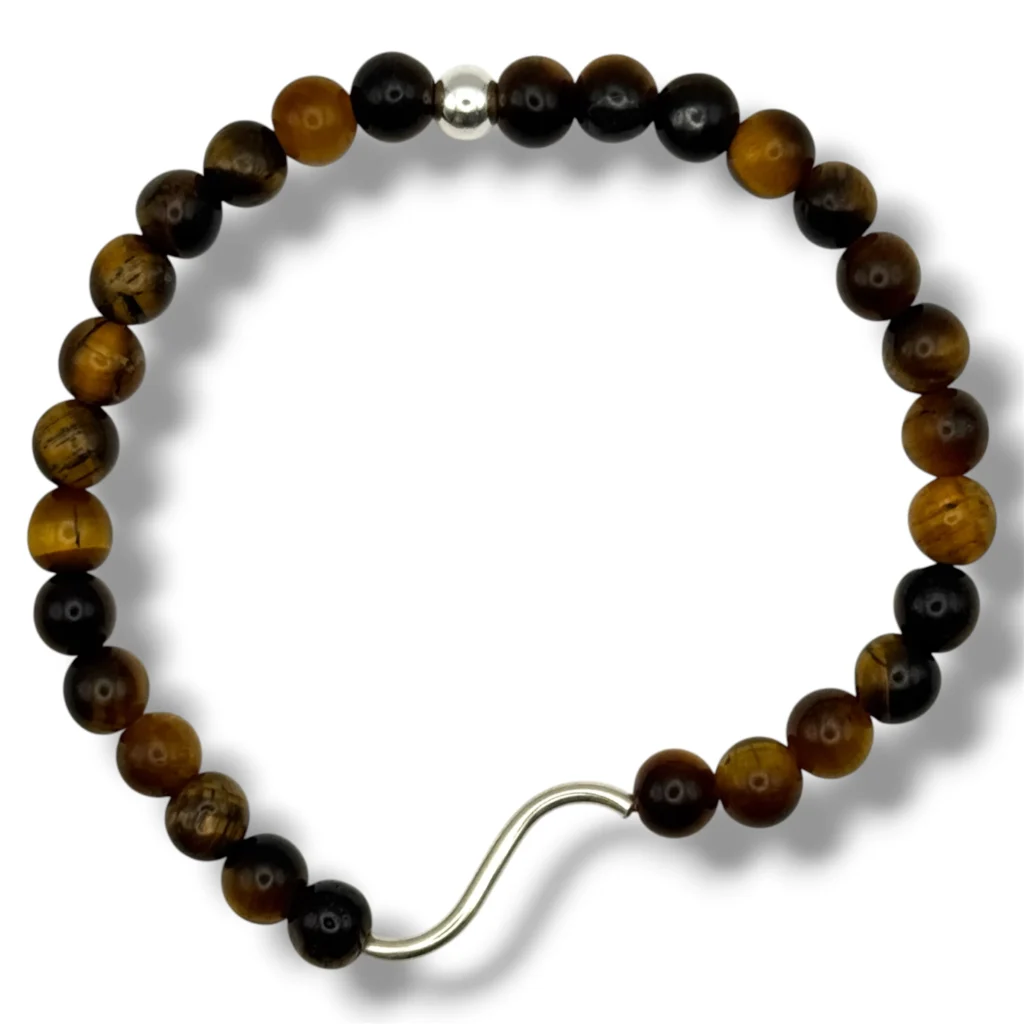 Pulsera de cuentas de Ojo de Tigre de 6 mm. y Plata.