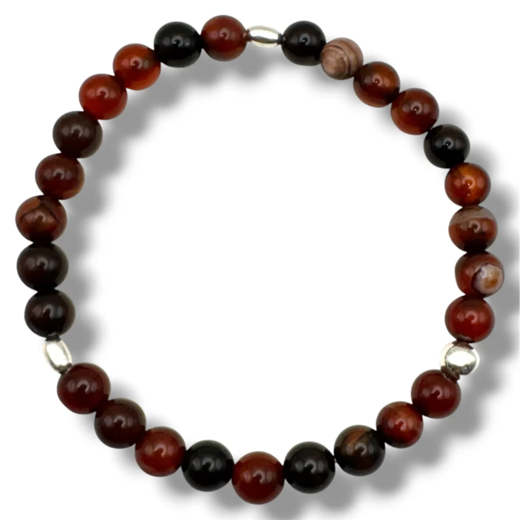 Pulsera de cuentas de Ágata Cornalina y Plata.