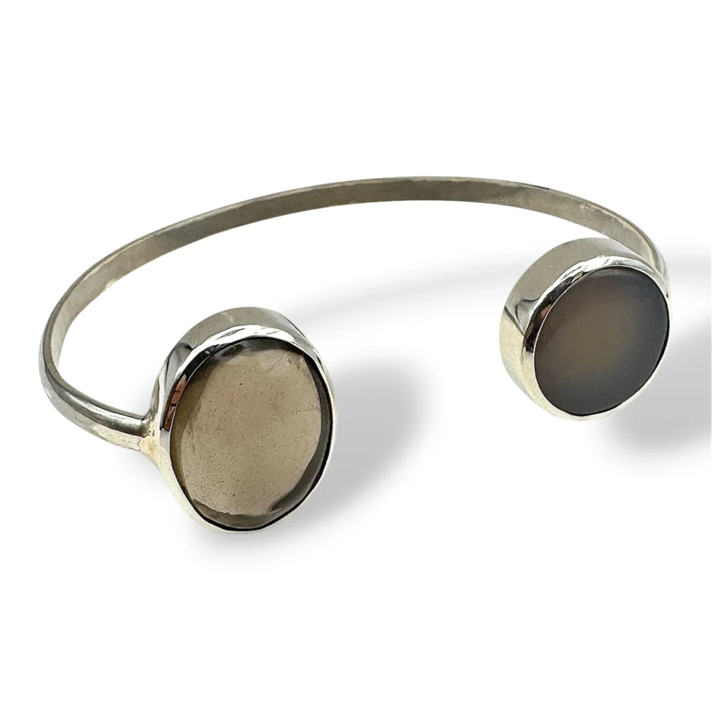 Pulsera de Plata rígida con Ágata y Cuarzo Ahumado.