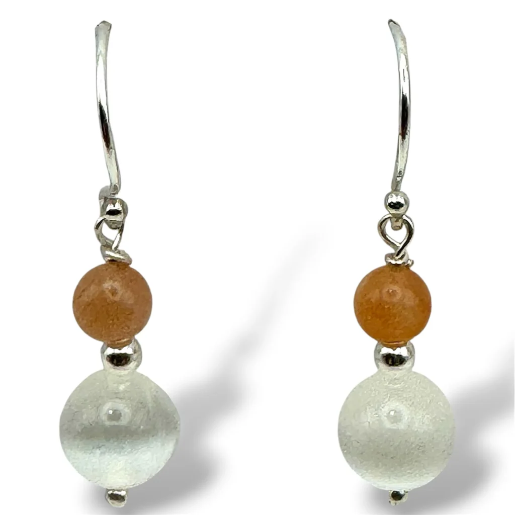 Aretes de Plata con Rosa del Desierto y Selenita.