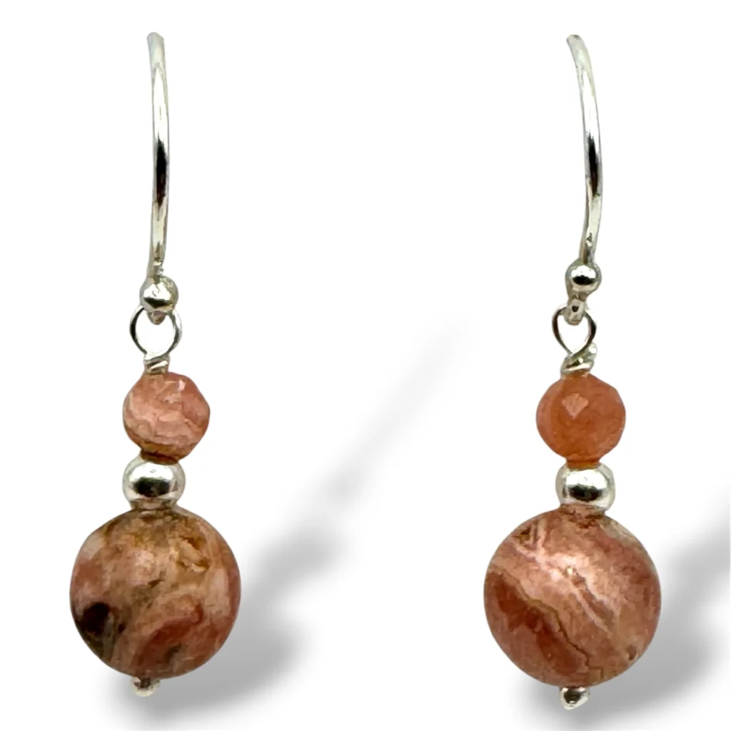 Aretes de Plata y Rodocrosita.